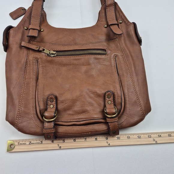 Clarks Brown Faux Leather Shoulder Bag Purse Leopard Lining Multi Pocket Satchel - Picture 16 of 16